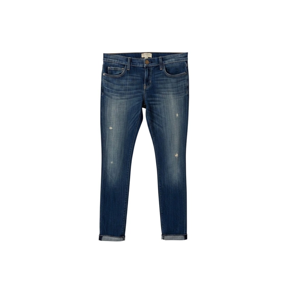 Current/Elliott The Rolled Skinny Wager Jeans Dark Blue Denim Faded Whiskered 27